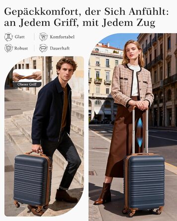 Набір валіз COOLIFE: велика (55x35x20 см) та маленька (40x25x20 см) для ручної поклажі Ryanair & Easyjet, з TSA замком та 4 колесами, ABS, блакитний/коричневий