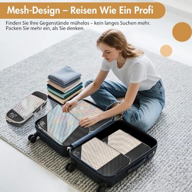 Органайзер для валізи, набір Packing Cubes (9 шт.) з компресією та чохлом для взуття, водонепроникні, дихаючі, сірі (чорні)