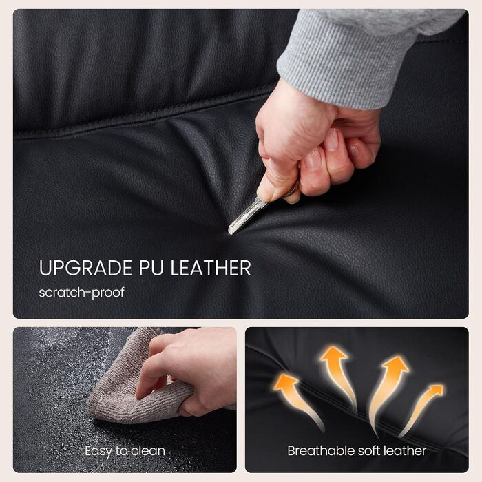 Офісний крісло IWMH з PU шкіри, ергономічне, регульоване, з підлокітниками та реклінером (90-135°), чорне