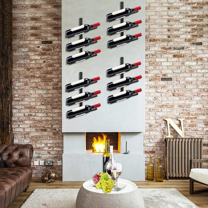 Wine Rack Bottle Rack for 6 Bottles, Metal Wine Rack Hanging Wall Mount Wine Bottle Shelves, Wall Shelf Wine Storage Shelf for Kitchen Dining Room Bar (12 Degree Tilt)
