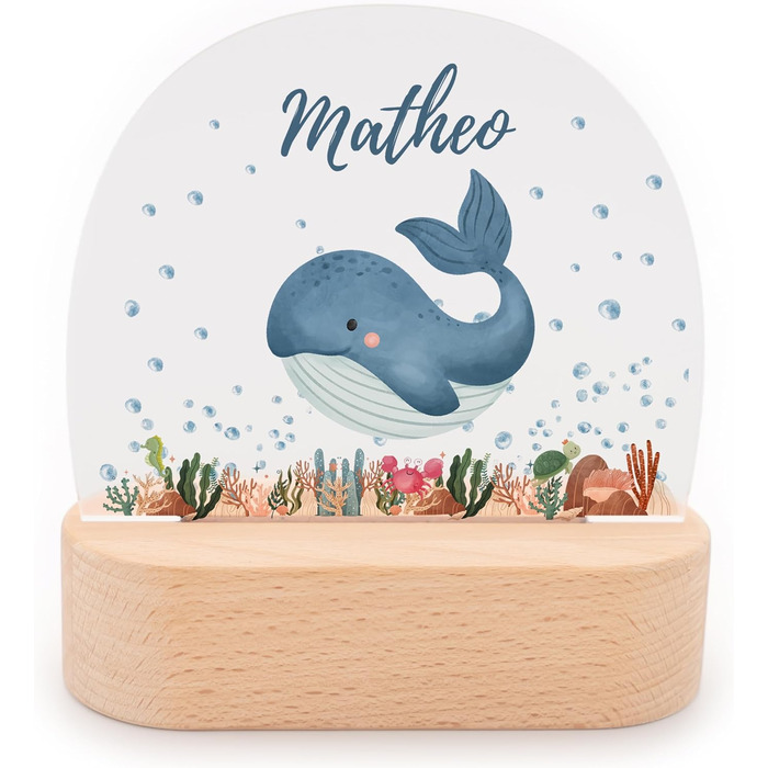 Night light for children with desired name, personalized night lamp dimmable - With a cute animal motif as personalized gifts for children for baptism, birth, Easter & baby gifts (Whale)