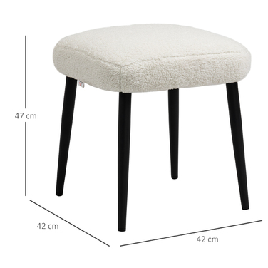 HOMCOM Square Footrest Ottoman Vanity Stool, Cashmere-Look with Steel Legs for Living Room Bedroom, Cream, 42x42x47cm
