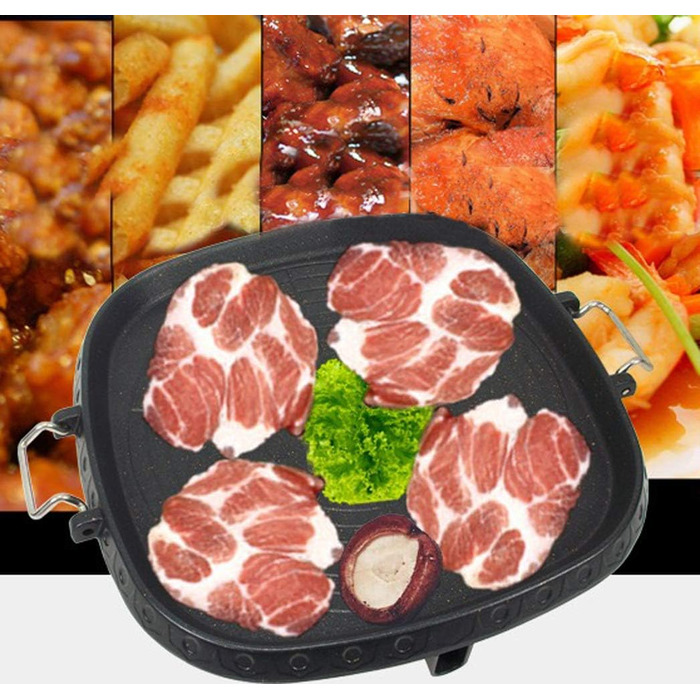 Square Korean-style grill pan with Maifan-coated surface, non-stick, smoke-free grill plate for indoor and outdoor use, grill, 32 x 32 cm