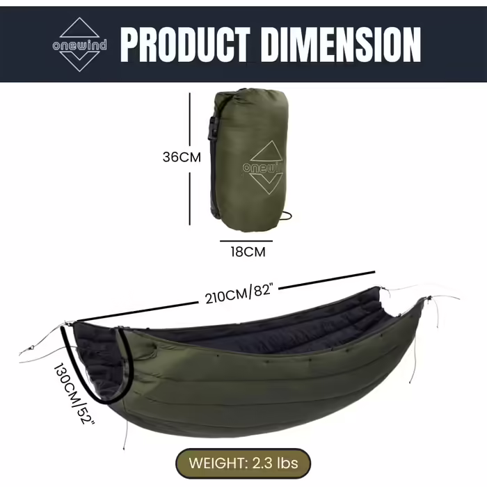 Onewind Hammock Underquilt, Full Length Underquilt with Insulation for Hammock Camping, 4 Seasons, Hiking, Backpacking, and Travel. Lightweight and Portable (Od Grün, 7° to 15° 210cm*130cm)