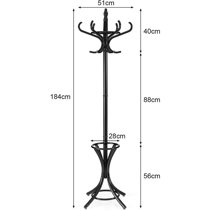 GIANTEX Coat Rack with Umbrella Stand, Clothes Rack Wood with 12 Clothes Hooks, Coat Tree Wood Freestanding, Standing Coat Rack for Entryway Living Room (white) (black)