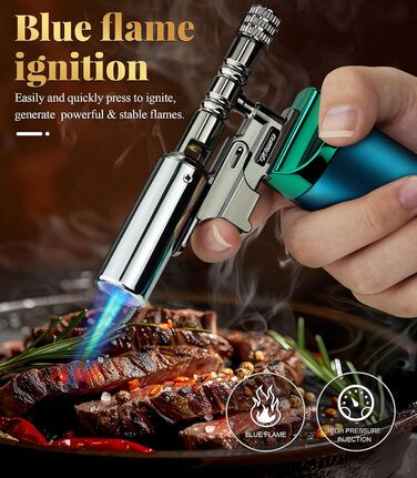 Газовий пальник для кухні Küchenbrenner: потужний вогнемет, заправний бутановий запальник для крем-брюле, паяння (без бутану), зелений (Wb009-gr)