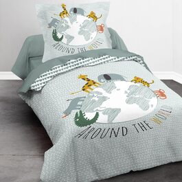 Комплект постільної білизни для ліжечка Kinderbettwäsche: 2-Piece Set з тваринами та глобусом - ковдра 135x200 + подушка 80x80 см, закривається на блискавку. Підходить для хлопчиків та дівчаток. 100% бавовна, ренфорсе, приємна до шкіри, сертифікат Oeko-Tex