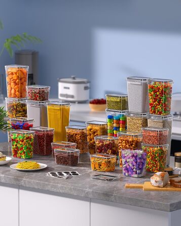 Набори контейнерів для зберігання продуктів з кришкою, 24 шт. Герметичні контейнери для меду, цукру, круп. З ручкою та етикетками