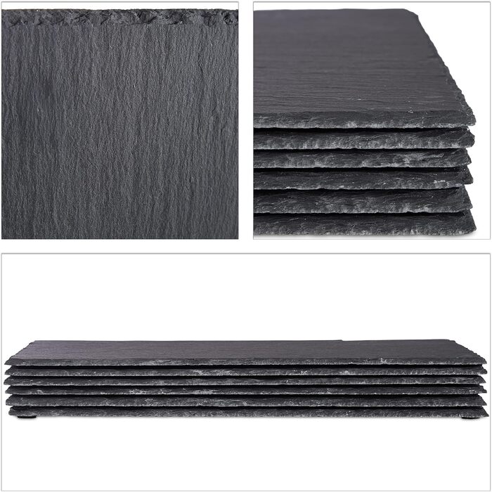 Relaxdays Slate Plates Set of 6, Large Serving Plates made of Slate, for Serving & Labeling, 30x40 cm, Anthracite