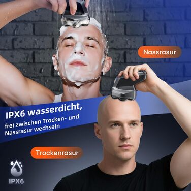 Машинка для гоління голови чоловіча Kensen 7D водонепроникна, з магнітною насадкою, Type-C, 8100/8600 об/хв, сіра