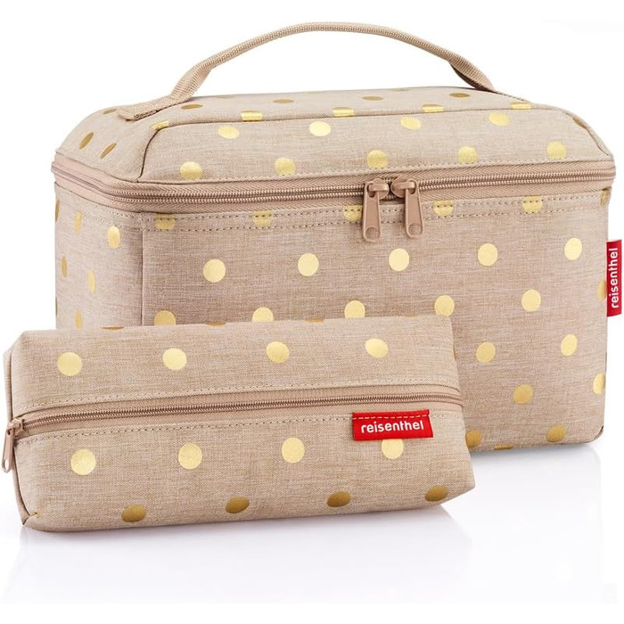 Подарунковий набір косметичок reisenthel Beautycase: косметичка та прямокутна сумка Metallic Dots Coffee (17x18x17 см та 21x8x4 см)