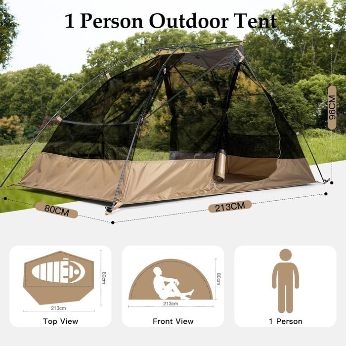 FREE SOLDIER Camping Tent Outdoor Ultralight One-Person Tent in Camouflage, Outdoor Camping, 1 Person Tent Adventure Tent Easy to Set Up and Carry Mosquito Protection, Waterproof
