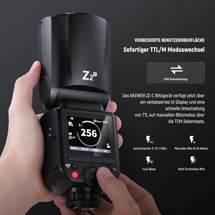 NEEWER Z2-S 2.4G TTL Speedlite для Sony: потужний спалах з дифузором та 2 моделювальними лампами, 76W, 1/8000s HSS, 3000mAh, 600 блискіток