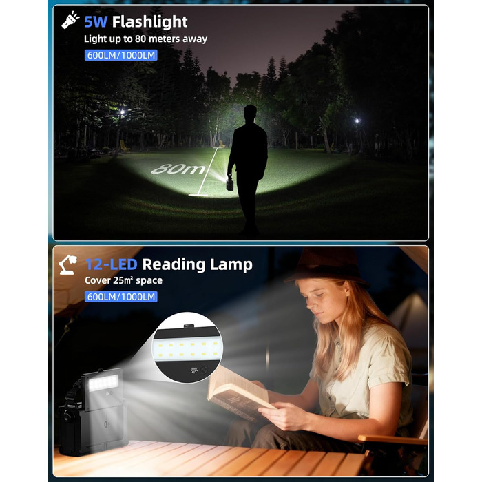 Радіо Kurbelradio на сонячній енергії та з ручним приводом | DAB/DAB+/UKW, Bluetooth 5.0 | Радіо для надзвичайних ситуацій з сонячною панеллю 8500 мм² та ручним приводом 650 мА | Портативне динамо-радіо з сонячною батареєю | Ліхтар та зарядний пристрій | 