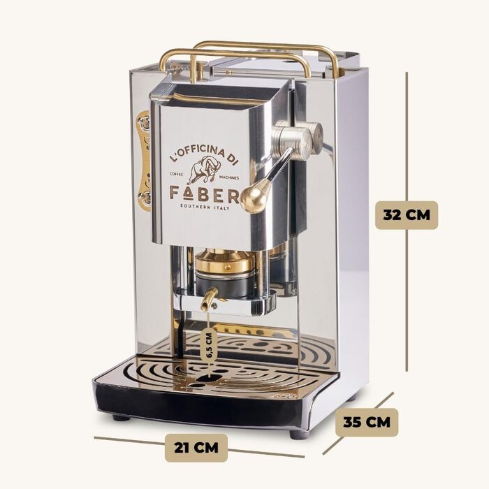 FABER COFFEE MACHINES | Pro Total Inox Deluxe Model | Coffee Machine for 44 mm E-Pads | Adjustable Brass Pad Press | Standard Brass Solenoid Valve | Stainless Steel