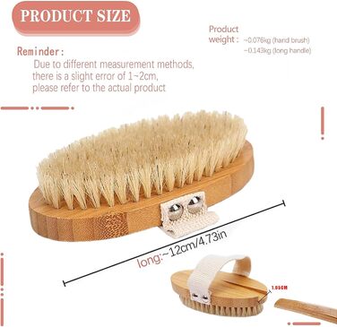 Щітка для тіла з довгим руків'ям, щітка для спини знімний руків'я, 2 головки, щітка для тіла для видалення, скрубер для спини у душі, натуральна щетина, для очищення тіла