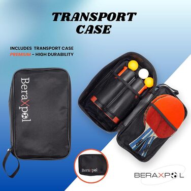 BERAXPOL Набір для настільного тенісу преміум-класу, портативний, з висувною сіткою | 3 м'ячі | Сумка для перенесення | Сімейний відпочинок | Подарунок