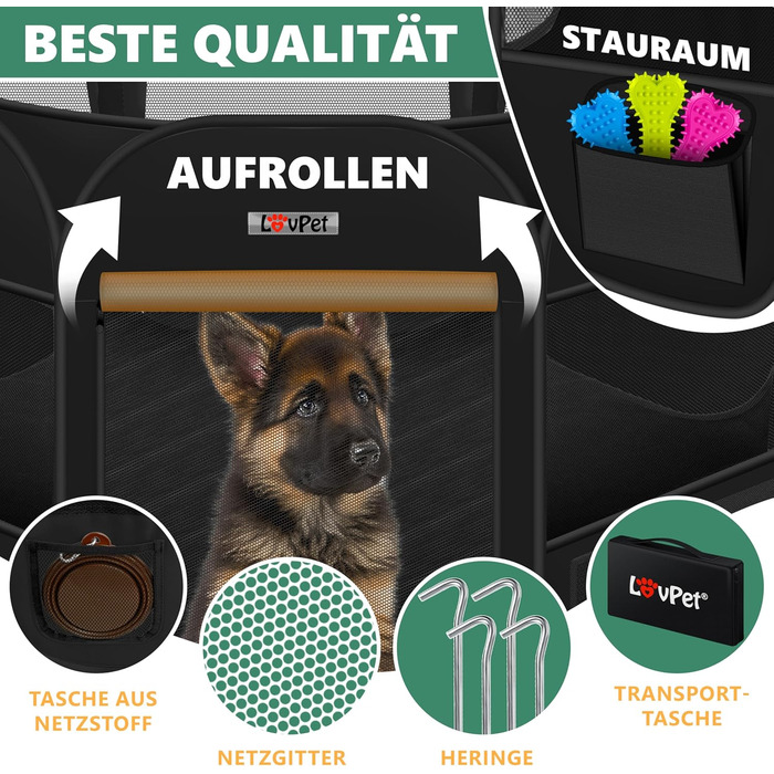LOVPET® Foldable Pet Playpen with Bowl & Fleece Blanket - Indoor/Outdoor Dog & Cat Enclosure - Pop-Up Oxford Fabric