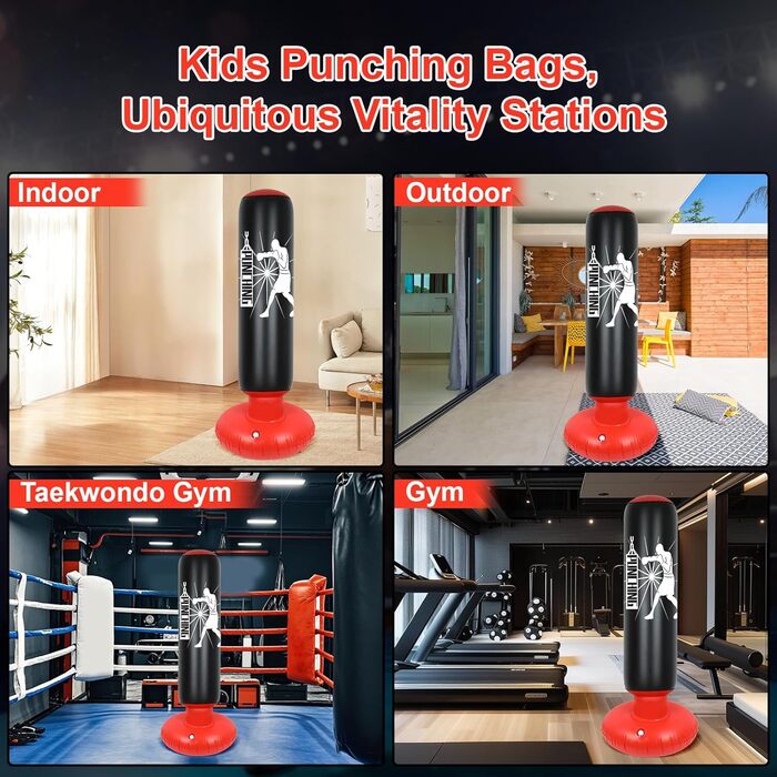 Дитячий боксерський мішок Qoosea, 160 см, надувний, з боксерськими рукавичками, для карате, кікбоксингу, таеквондо, MMA, подарунок для хлопчиків та дівчаток 3-12 років