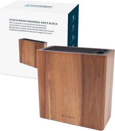 Універсальний ножовий блок KITCHENDAO XL з акації для безпечного зберігання ножів, ножиць і точилки – унікальний дизайн слотів для захисту лез, компактний тримач для кухні