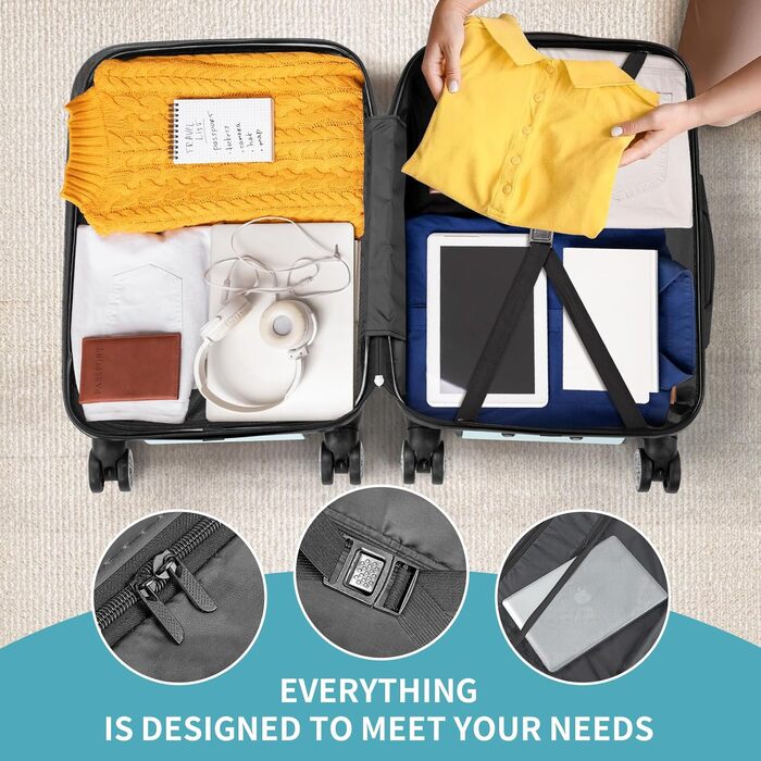 Набір валіз LALAHO 3 шт. з твердим корпусом, великий дорожній набір, валізи з колесами, ABS+PC, ручна поклажа, набір з 3 валіз, м'ятно-зелений колір