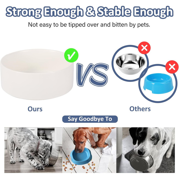 Керамічна миска для собак середніх та великих порід - важка, глибока миска для корму або води - 1800 мл - біла. Миски для собак великих порід