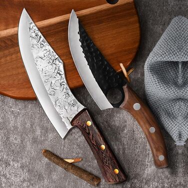 2-Piece Chef Knife Set, Kitchen Knives with Leather Sheath - Hand-Forged Chef Knives, Perfect for Slicing, Japanese Sharp Knife for Home (2 Pieces)