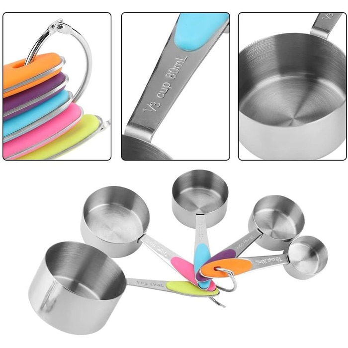 10-Piece Stainless Steel Measuring Cups with Thickened Silicone Handle, Multi-functional for Kitchen Cooking Baking