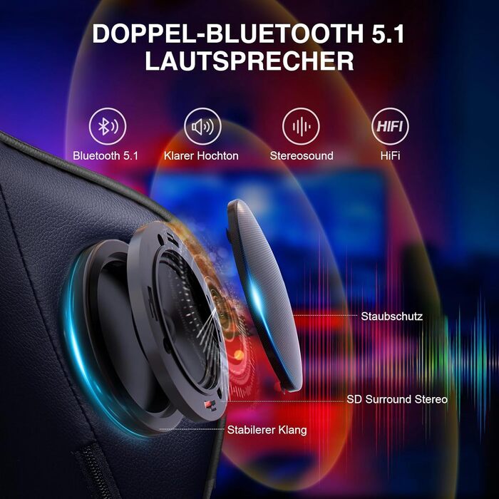 Ігрове крісло GTPLAYER з підставкою для ніг, Bluetooth динаміками, ергономічне комп'ютерне крісло для геймерів, офісне крісло зі спинкою, навантаження до 150 кг, синє