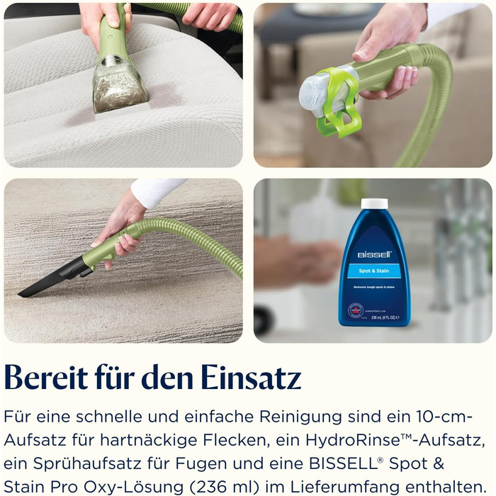 BISSELL Little Green: портативний мийний пилосос для килимів та м'яких меблів. Ефективне видалення плям та бруду. Потужний 340W мотор, модель 4098N