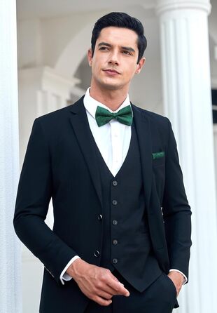 HISDERN Комплект краватка-метелик, кишеньковий хустинка та краваткові застібки з візерунком павлінового ока, з гачком, регульована, попередньо зав'язана, для весілля, свят, Різдва, Хелловіну (A-Зелений)