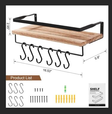 Настінна полиця AGM Wandregal 2 шт. з тримачем для рушників, світло-коричнева, для ванної, кухні, вітальні, офісу, спальні