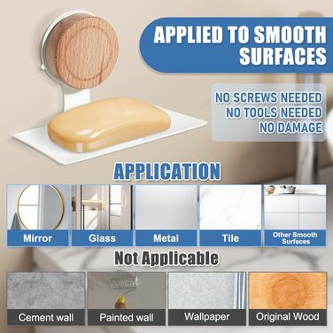 Миска для мила в душ, кріплення на стіну, дуб, поворотний присосок, самоклеюча, самостійно спорожняється, портативна, водонепроникна, без свердління для ванної кімнати, кухні (кремово-білий)