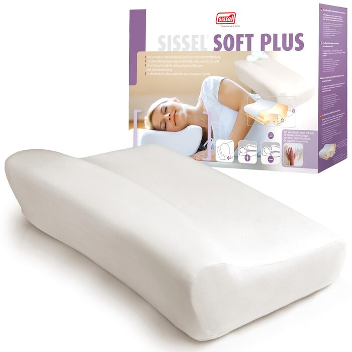 Ортопедична подушка Sissel Soft Plus з вискоеластичного піни для шиї, регульована висота, м'який велюровий чохол, ідеальна при болях у шиї, 5 років гарантії