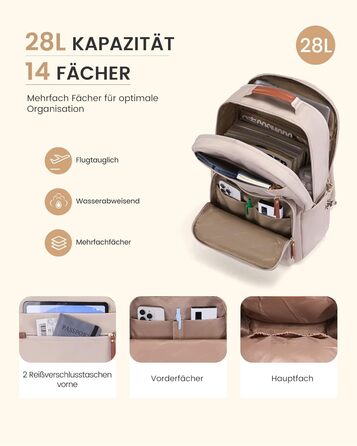 LOVEVOOK Рюкзак для ноутбука, водонепроникний, 15.6 дюймів, для роботи, школи, підлітка, велика пляшка води, елегантний, для роботи, навчання, подорожей, 15.6' (17', абрикозово-коричневий)