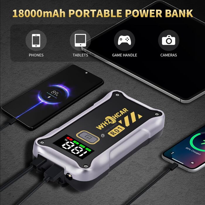 Powerbank Starthilfe 4000A: Портативний пусковий пристрій для авто 12V з LCD дисплеєм та LED ліхтариком. Запускає бензинові двигуни до 9.0L та дизельні до 7.5L. Підходить для SUV, мотоциклів, газонокосарок.