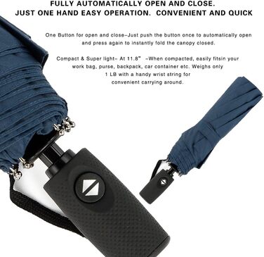 Вітростійкий туристичний парасолька SIEPASA, компактний автоматичний парасолька для подорожей, Marineblau (темно-синій), 42 дюйми