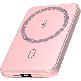 Power Bank Riapow 10000mAh з бездротовою зарядкою, PD 20W, USB-C, LED-індикатор (Рожевий)