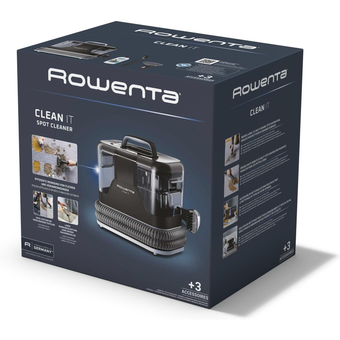 Rowenta Clean It - портативний відпарювач для килимів, 750 Вт, зелений/чорний, IN5020F0, з 5 насадками