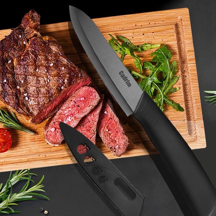 Набір керамічних ножів Cadrim (5 шт.): кухонні, для овочів, м'яса, з захистом леза | Чорний