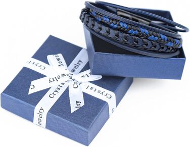 Чоловічий шкіряний браслет ручної роботи, коричнево-блакитний, 21 см, ідеальний подарунок на День батька, чоловічий аксесуар