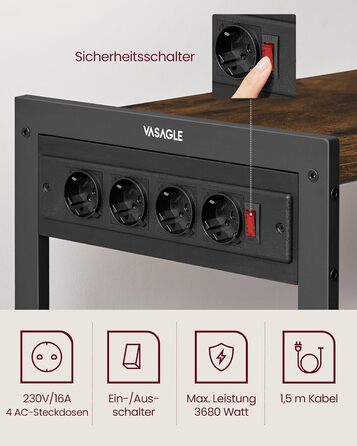 Стелаж кухонний VASAGLE з розетками, підлоговий з 2 металевими кошиками, стелаж пекаря з гачками, полиці, 35 x 80 x 93,5 см, індустріальний дизайн, вінтажний коричневий + чорний, KKS196K01