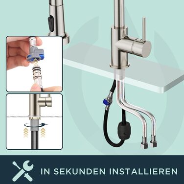 Змішувач кухонний FORIOUS висувний з душем, однорегуляторний, 360° обертання, нержавіюча сталь