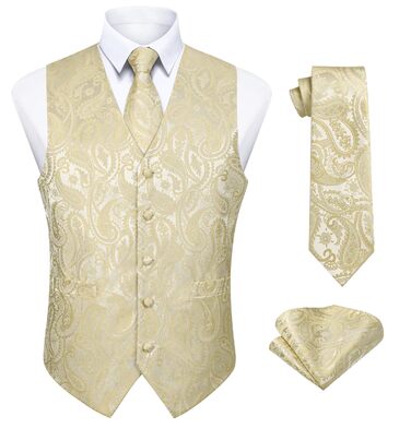 Костюм для чоловіків Enision: жилет, краватка, нагрудна хустинка. Набір для весілля, вечірки, ділових зустрічей. Розміри XS-6X, колір: морський/шампань