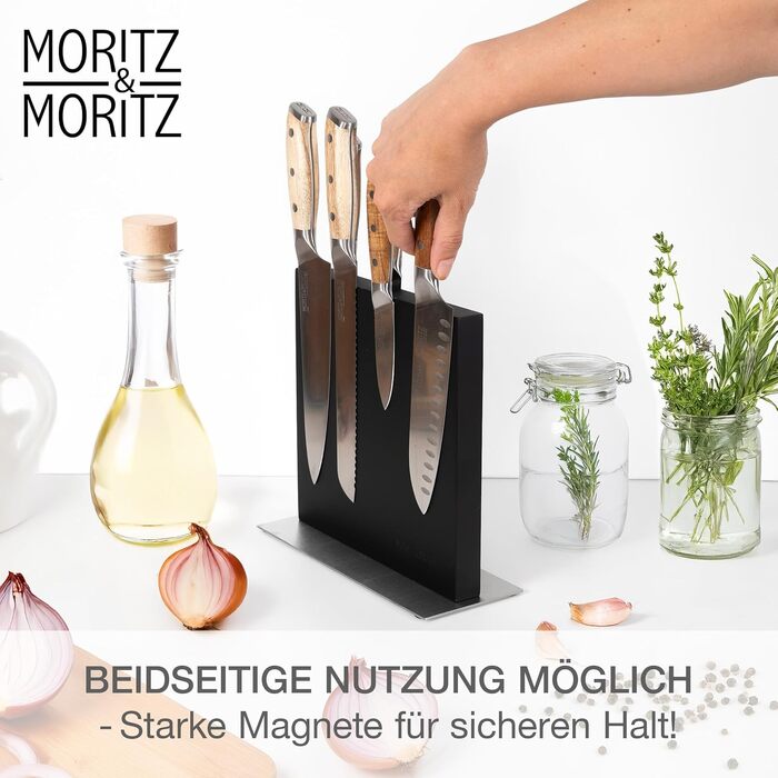 Магнітний блок для ножів та кухонного приладдя Moritz & Moritz з дерева акації, поворотний на 360°, чорний