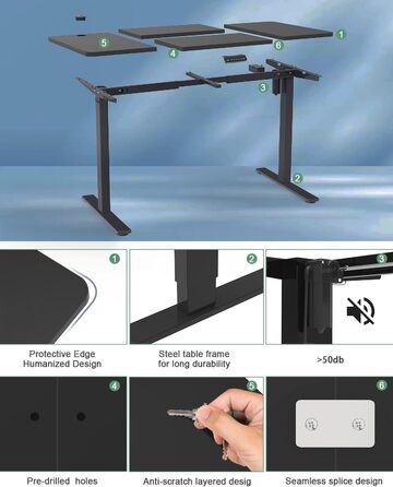 Електричний стіл Devoko з регулюванням висоти, USB-порт, 140x60 см, чорний, офісний комп'ютерний стіл для роботи сидячи та стоячи