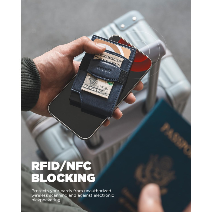 Чоловічий шкіряний картхолдер VULKIT з RFID-захистом, вікном для документів, темно-синій