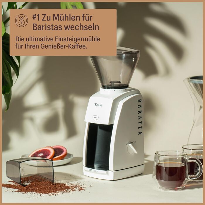 Кавомолка Baratza Encore 230V - електрична кавомолка з конічним жорном, 40 ступенів помолу, аксесуари для бариста, біла