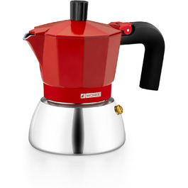 Кавоварка Monix Induction Inox для індукції, алюміній та нержавіюча сталь, 3 чашки, термостійка ручка, підходить для всіх плит, червона