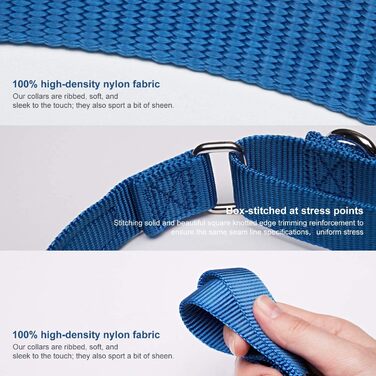Нашийник для собак Dazzber Martingal, регульований, міцний, проти вислизання, нейлон, для великих/середніх/маленьких собак (L(42-66 см), великий: 43-65 см, середній: 36-53 см, кобальтово-синій)